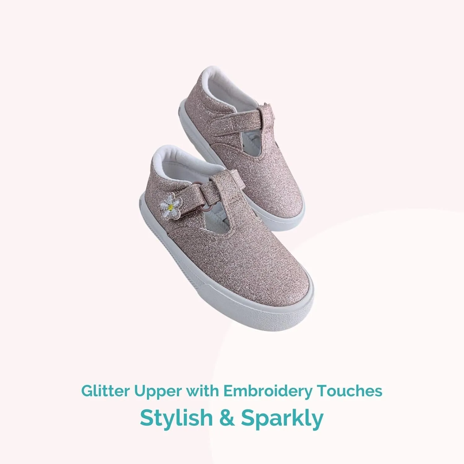 waddle wonder Toddler Glitter Mary Jane Flower Embroidery Low Top Hook Flat Memory Insole Shoes Sneaker