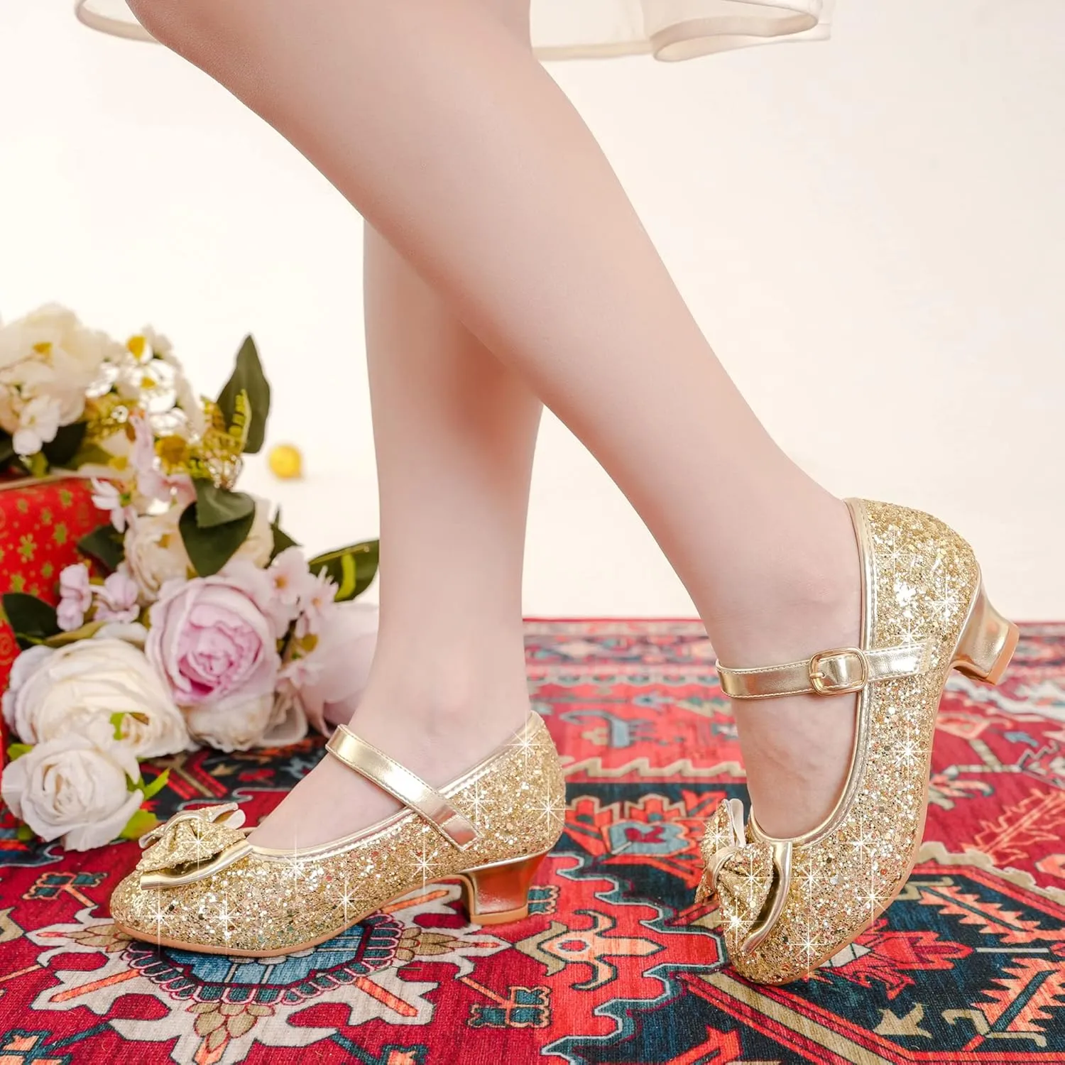 Walofou Flower Girls Wedding Party Heel Princess Shoes Flats for Kid Toddler