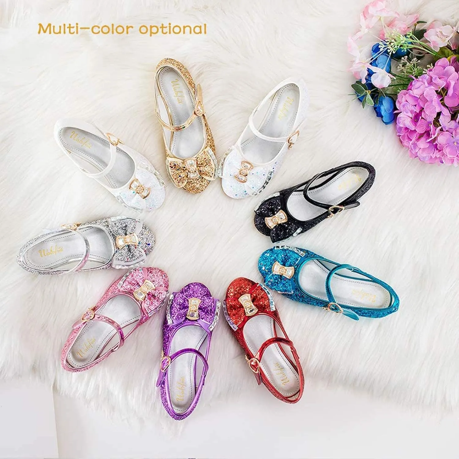Walofou Flower Girls Wedding Party Heel Princess Shoes Flats for Kid Toddler