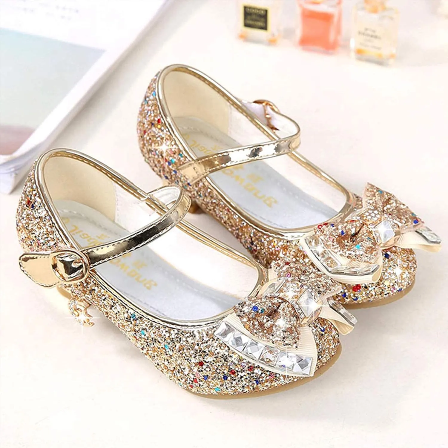 Walofou Flower Girls Wedding Party Heel Princess Shoes Flats for Kid Toddler