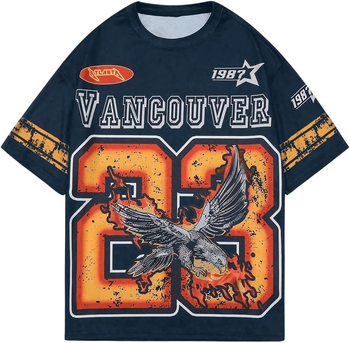 WDIRARA Men's Eagle Letter Graphic Street T Shirt Oversized Short Sleeve Crewneck Tee Top