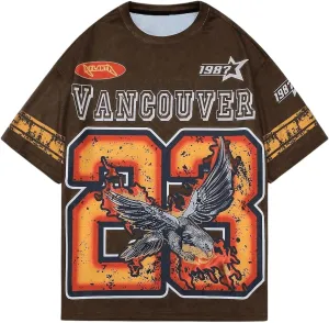 WDIRARA Men's Eagle Letter Graphic Street T Shirt Oversized Short Sleeve Crewneck Tee Top