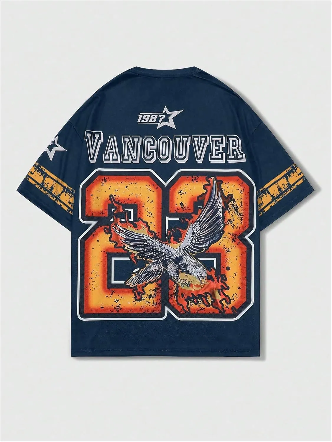 WDIRARA Men's Eagle Letter Graphic Street T Shirt Oversized Short Sleeve Crewneck Tee Top