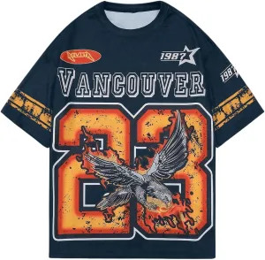 WDIRARA Men's Eagle Letter Graphic Street T Shirt Oversized Short Sleeve Crewneck Tee Top