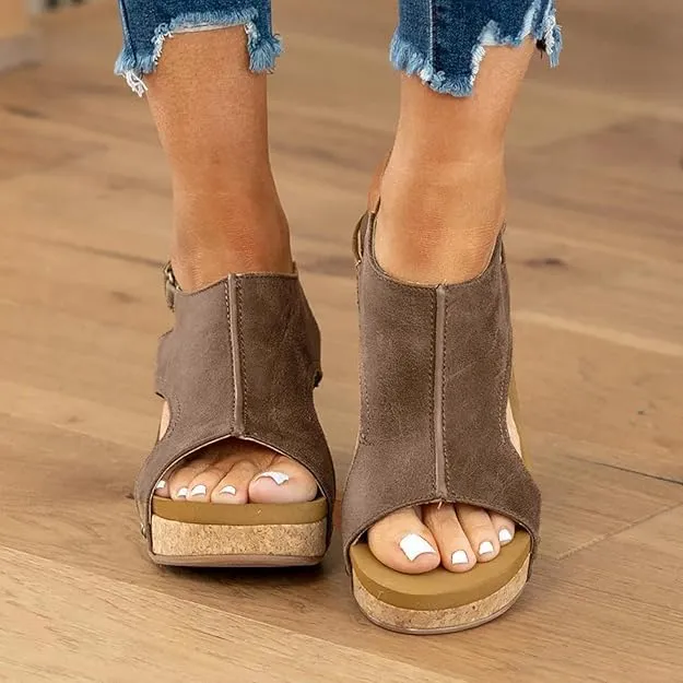 Wedge Sandals for Women Dressy Summer,Womens Espadrilles Platform Wedges Mid Heel Leather Sandals Buckle Open Toe Ankle Strap Comfortable Casual Summer Shoes