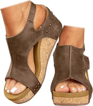 Wedge Sandals for Women Dressy Summer,Womens Espadrilles Platform Wedges Mid Heel Leather Sandals Buckle Open Toe Ankle Strap Comfortable Casual Summer Shoes