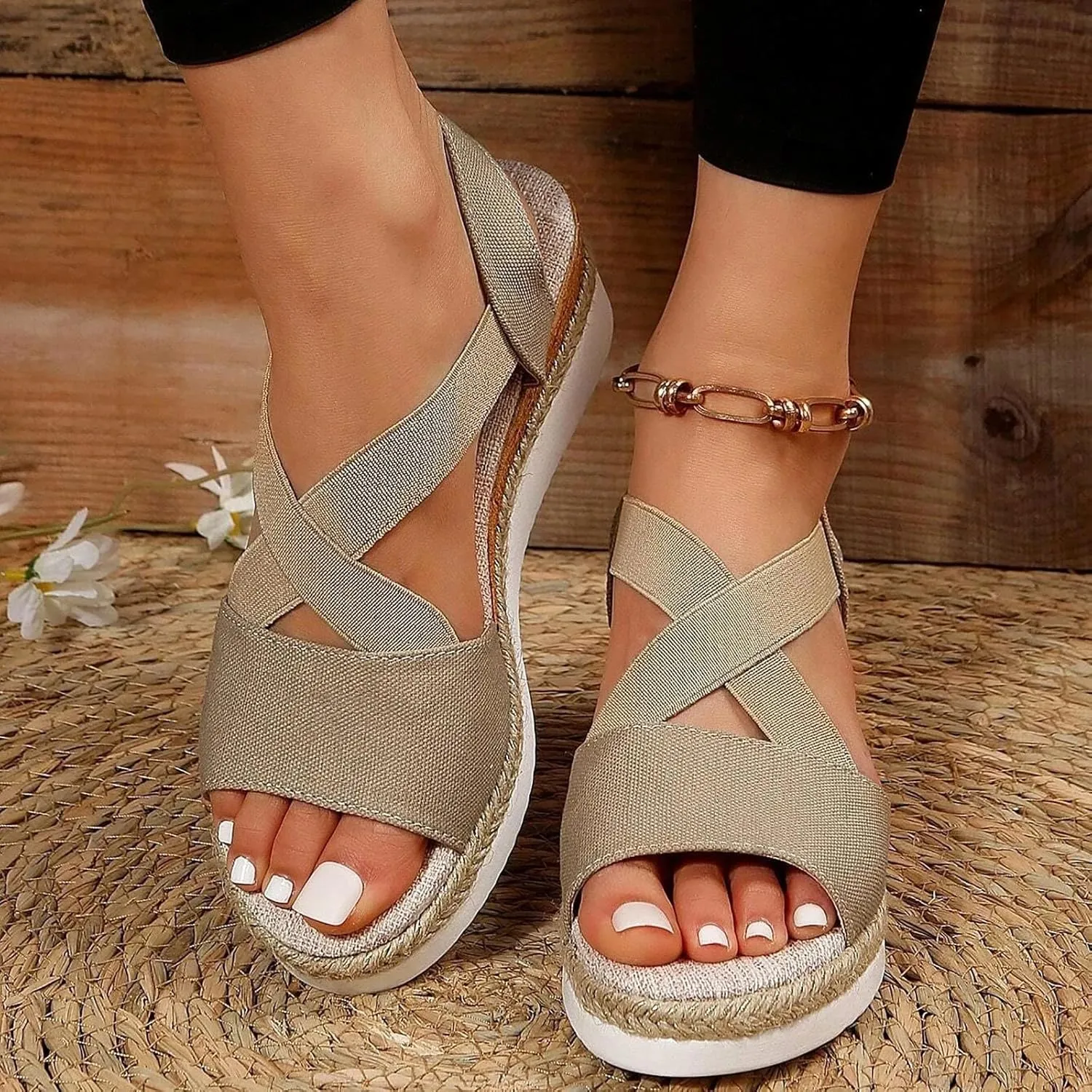 Wedge Sandals for Women,Espadrilles for Women Open Toe Ankle Strap Wedge Heels Sandals Platform Dressy Summer Sandals Wide Width Comfortable Orthopedic Sandals Casual