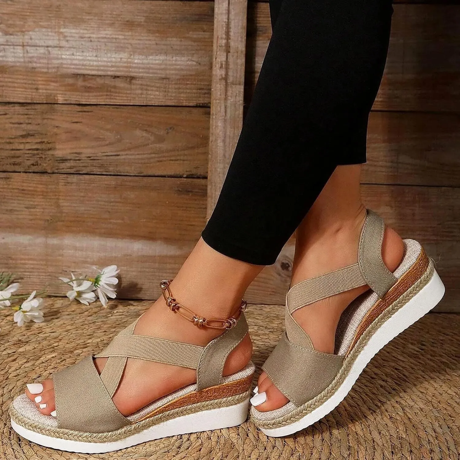 Wedge Sandals for Women,Espadrilles for Women Open Toe Ankle Strap Wedge Heels Sandals Platform Dressy Summer Sandals Wide Width Comfortable Orthopedic Sandals Casual