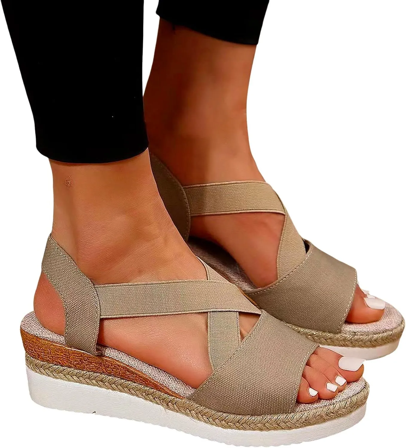 Wedge Sandals for Women,Espadrilles for Women Open Toe Ankle Strap Wedge Heels Sandals Platform Dressy Summer Sandals Wide Width Comfortable Orthopedic Sandals Casual