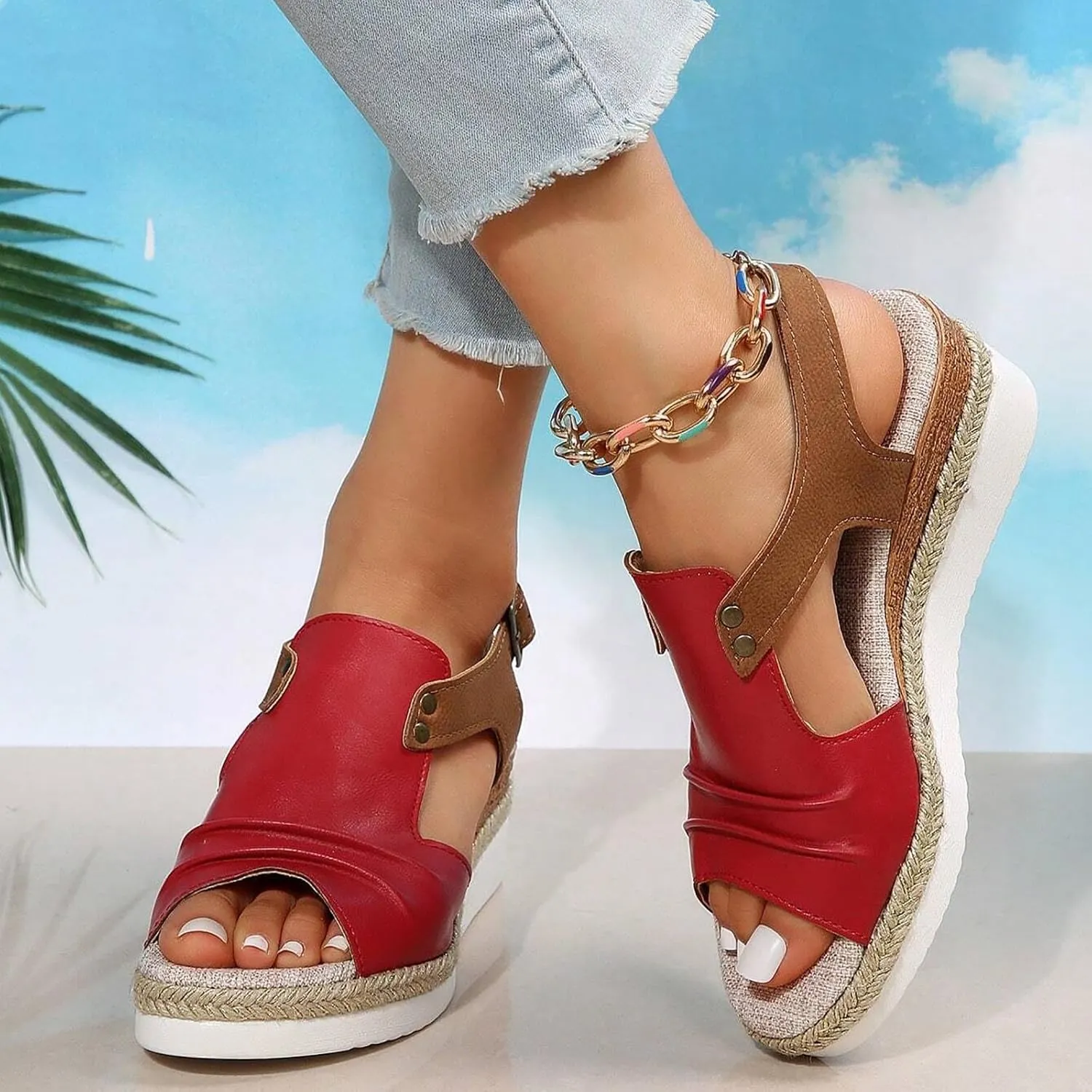Wedge Sandals for Women,Espadrilles for Women Open Toe Ankle Strap Wedge Heels Sandals Platform Dressy Summer Sandals Wide Width Comfortable Orthopedic Sandals Casual