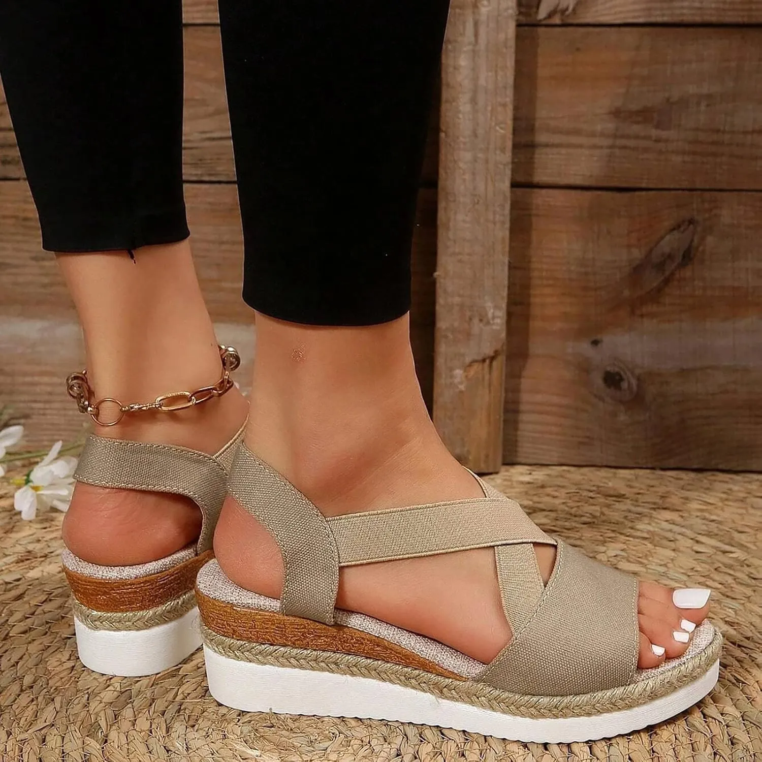 Wedge Sandals for Women,Espadrilles for Women Open Toe Ankle Strap Wedge Heels Sandals Platform Dressy Summer Sandals Wide Width Comfortable Orthopedic Sandals Casual