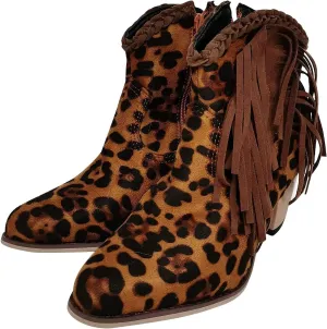 Women Ankle Boots Fashion Fringe Boots Retro Suede Block Heel Ankle Boots Sexy Pointed Toe Leopard Ankle Boots Casual Chelsea Boots Pull-On Biker Boots Outdoor Shoes