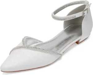 Women Glitter Crystals Wedding Flats Shoes for Bride Pointed Toe Prom Evening Party Dress Flats 5047-1/25F