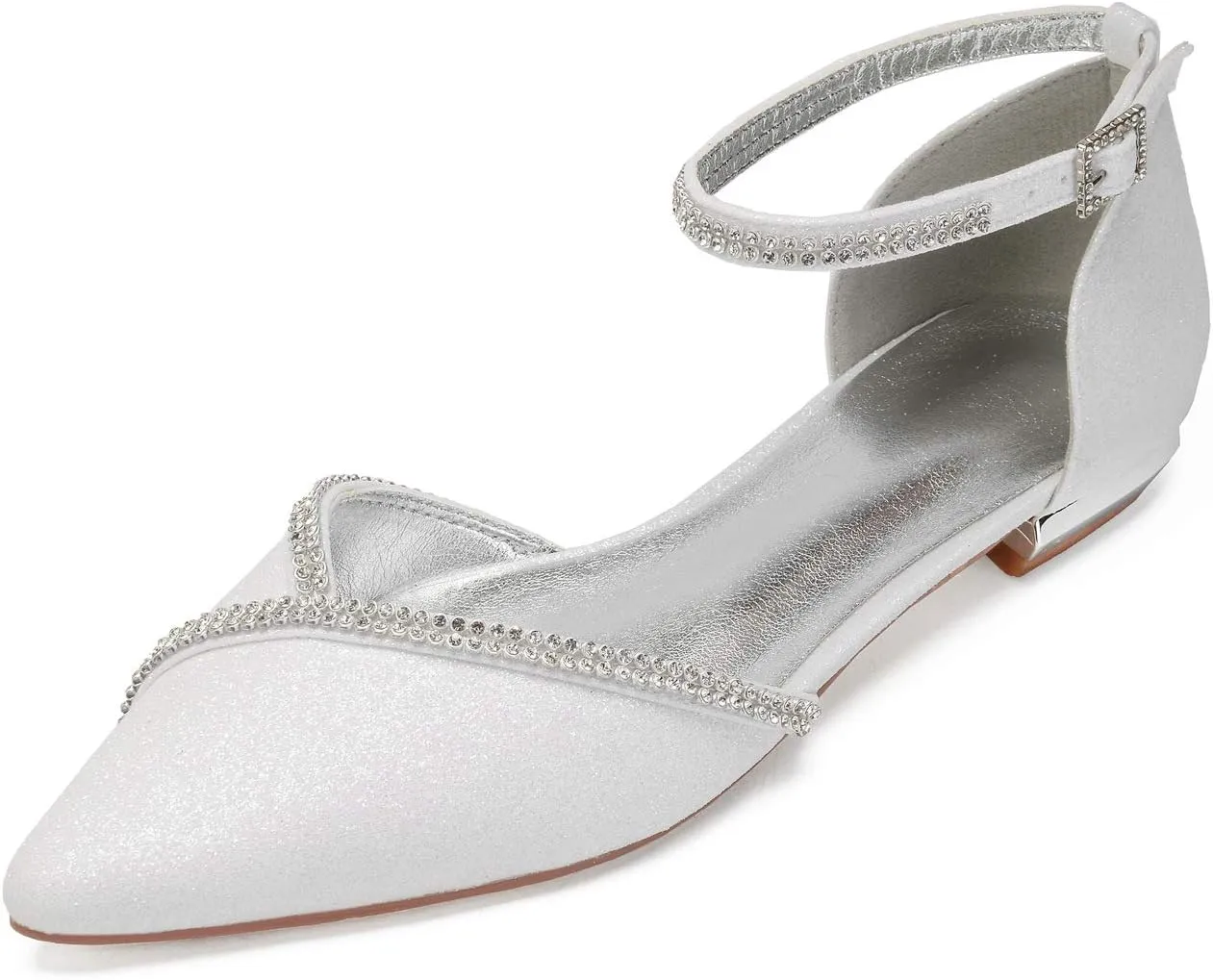 Women Glitter Crystals Wedding Flats Shoes for Bride Pointed Toe Prom Evening Party Dress Flats 5047-1/25F