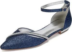 Women Glitter Crystals Wedding Flats Shoes for Bride Pointed Toe Prom Evening Party Dress Flats 5047-1/25F