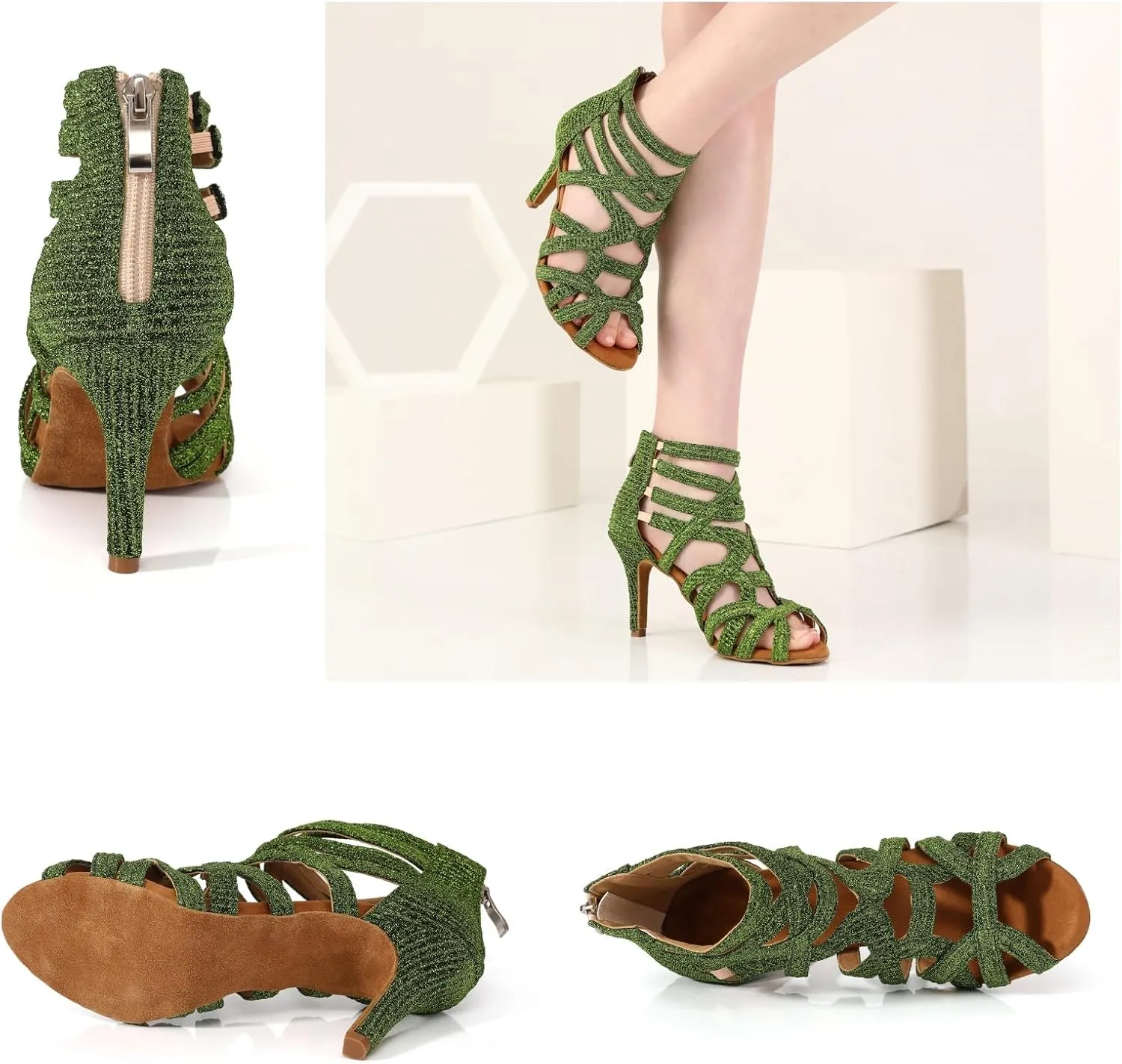 Women Latin Dance Boots Peep Toe Ballrooom Salsa Performance Professional Ankle Dance Shoes Dance Heels