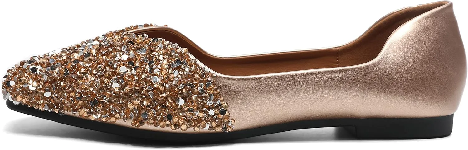 Women Rhinestone Flats Silver,Square Toe Bling Glitter Dressy Casual Bridal Wedding Sparkly Comfortable Shoe