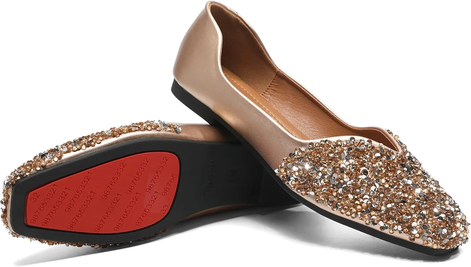 Women Rhinestone Flats Silver,Square Toe Bling Glitter Dressy Casual Bridal Wedding Sparkly Comfortable Shoe