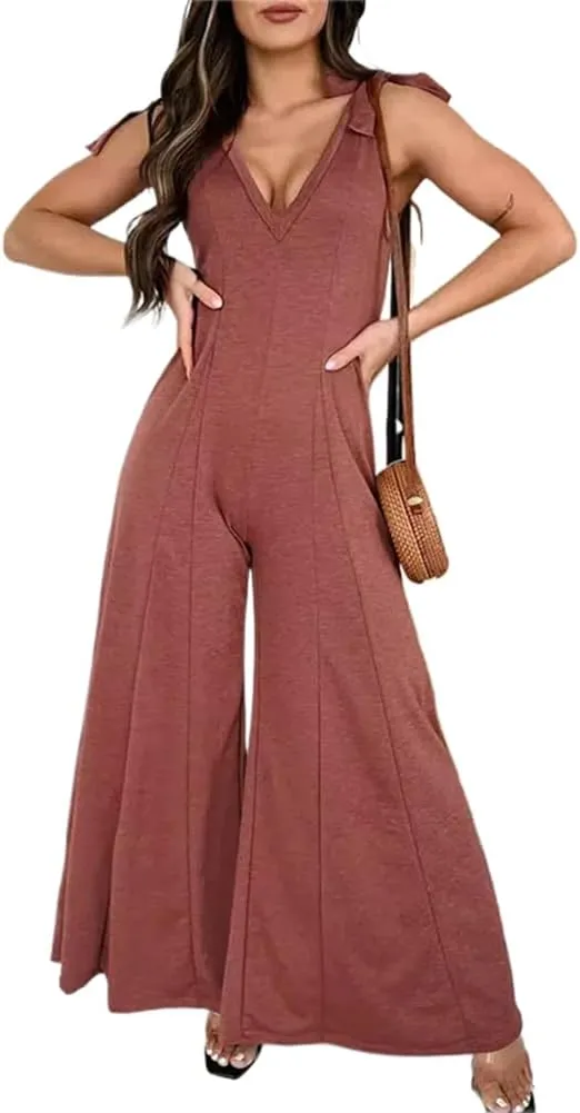 Women Street One Bodysuit Color V Neck Jumpsuit Slim Sleeveless Strap Pants Overall