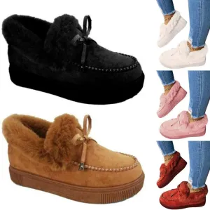 Women Winter Warm Faux Fur Lined Booties Ankle Moccasin Slippers Loafers Shoes (Black,8-8.5)