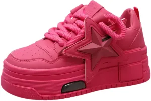 Women Y2K Chunky Sneakers, 3D Star Patch Streetwear, Eye-Catching Dopamine Color 5cm Height Boost Teens Walking Shoes Breathble