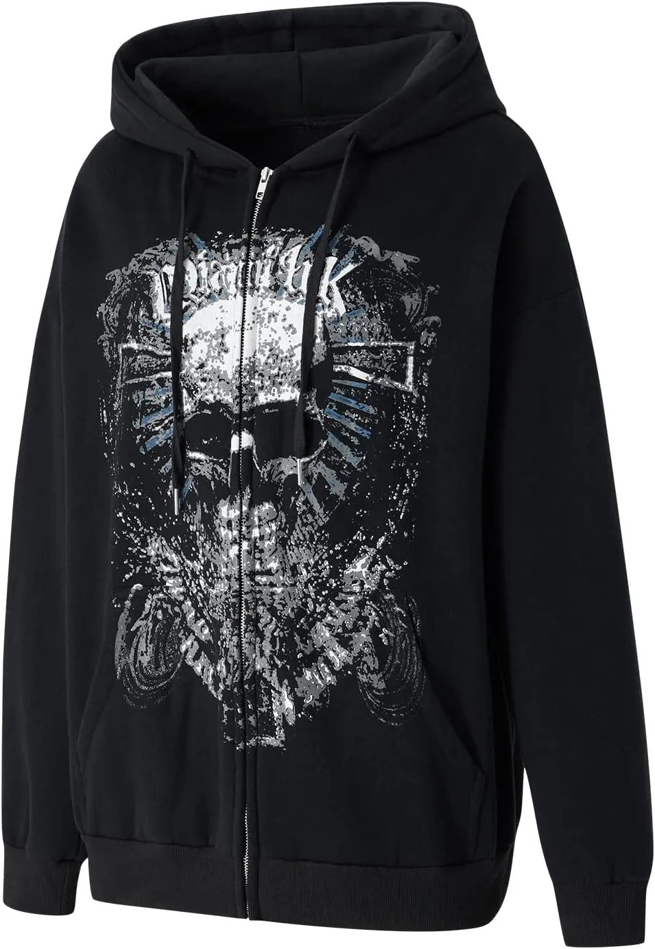 Women Zip Up Hoodie Y2k Vintage Skeleton Graphic Oversized Hooded Sweatshirt Aesthetic Jacket Grunge Clothes