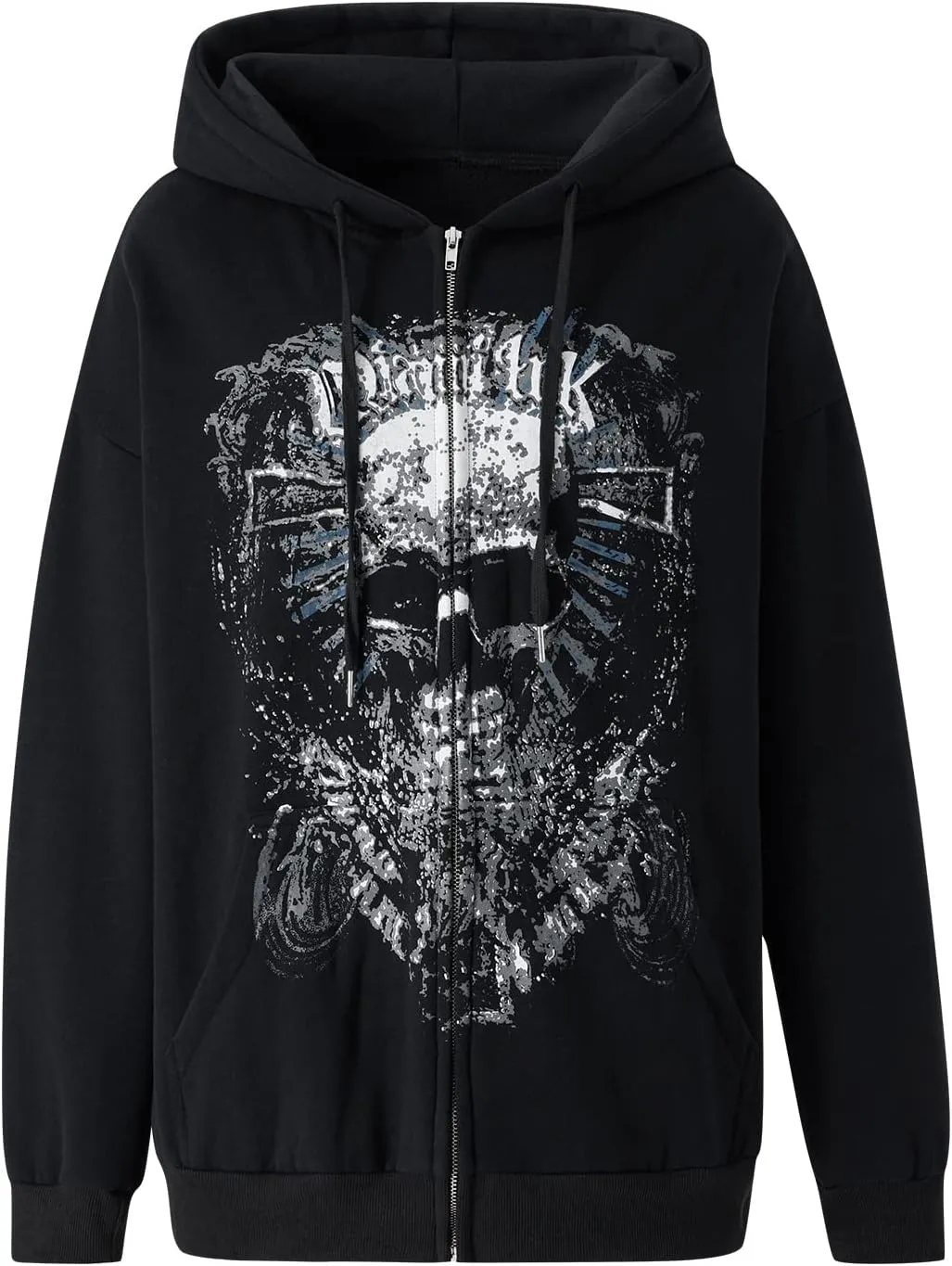Women Zip Up Hoodie Y2k Vintage Skeleton Graphic Oversized Hooded Sweatshirt Aesthetic Jacket Grunge Clothes