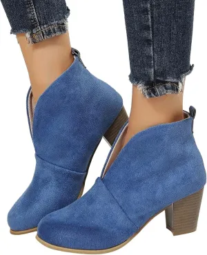 Womens Boots Platform Low Heel Ankle Boots Western Cowboy Pointed Toe Fashion Retro Classic Pull-On Ankle Booties