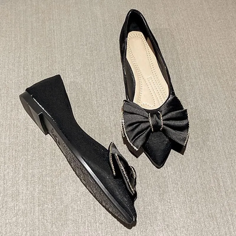 Women's Casual Shiny Ballets Closed Toe Simple Flats Shoes Pointed Toe Dress Flats