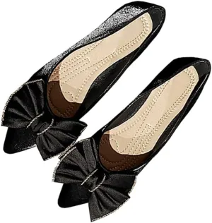 Women's Casual Shiny Ballets Closed Toe Simple Flats Shoes Pointed Toe Dress Flats
