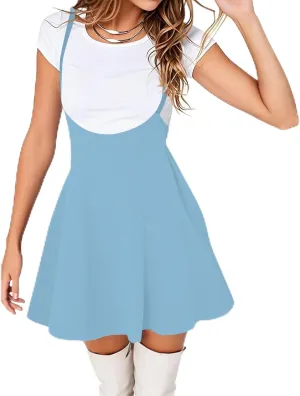 Women's Casual Sleeveless A-Line Dress Summer Adjustable Spaghetti Straps Tiered Hem Skater Skirt