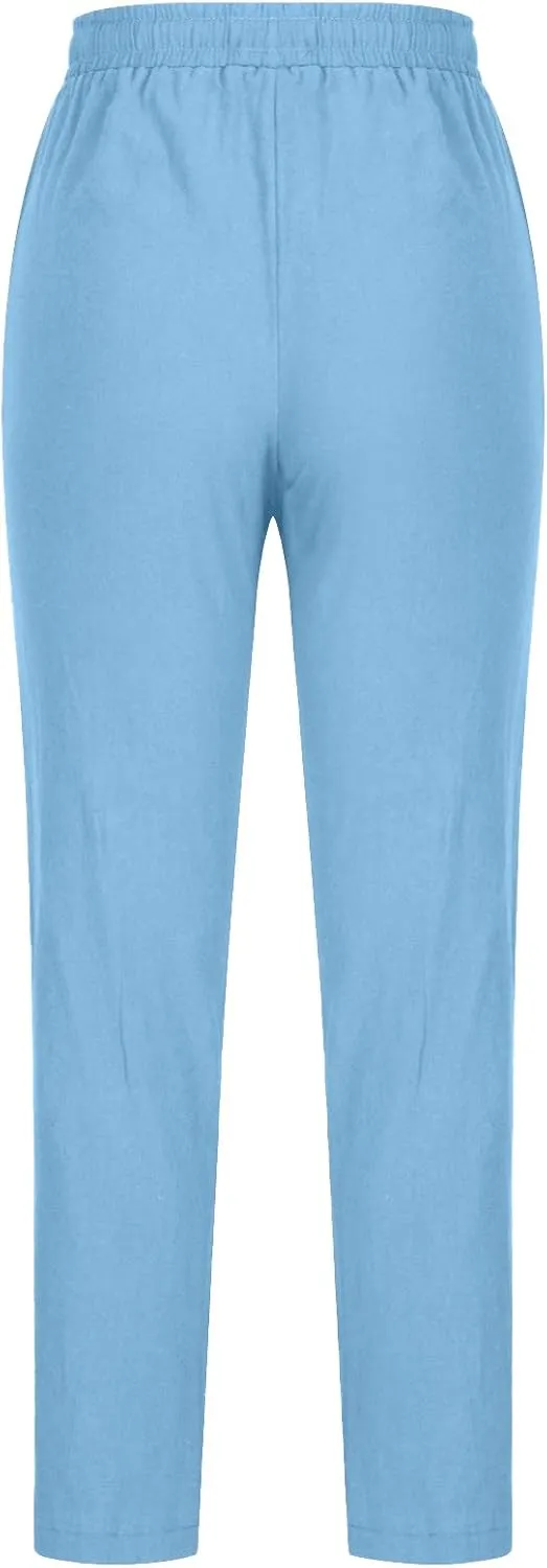 Womens Casual Summer Linen Pants Drawstring Comfy Loose Fit Trousers with Side Pockets Beach Travel Vacation Outfits