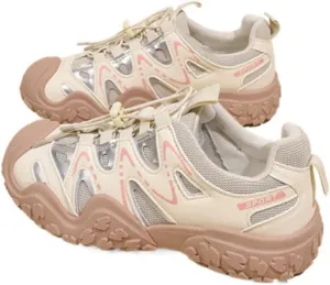 Women’s Chunky Dad Sneakers – Fashion Platform Mesh Trainers with Leather Patchwork, Breathable Lace-Up Sports Shoes for Spring & Fall