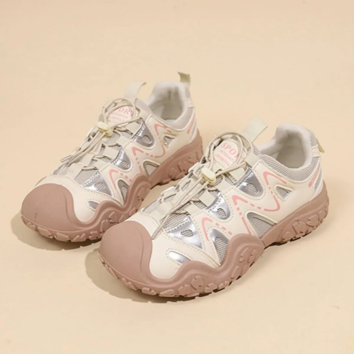 Women’s Chunky Dad Sneakers – Fashion Platform Mesh Trainers with Leather Patchwork, Breathable Lace-Up Sports Shoes for Spring & Fall