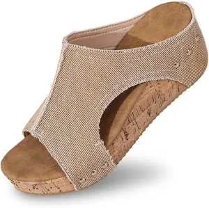 Women's Cloth Platform Wedge Slippers Temperament Non Slip Beach Slippers Sandals for Women 2025