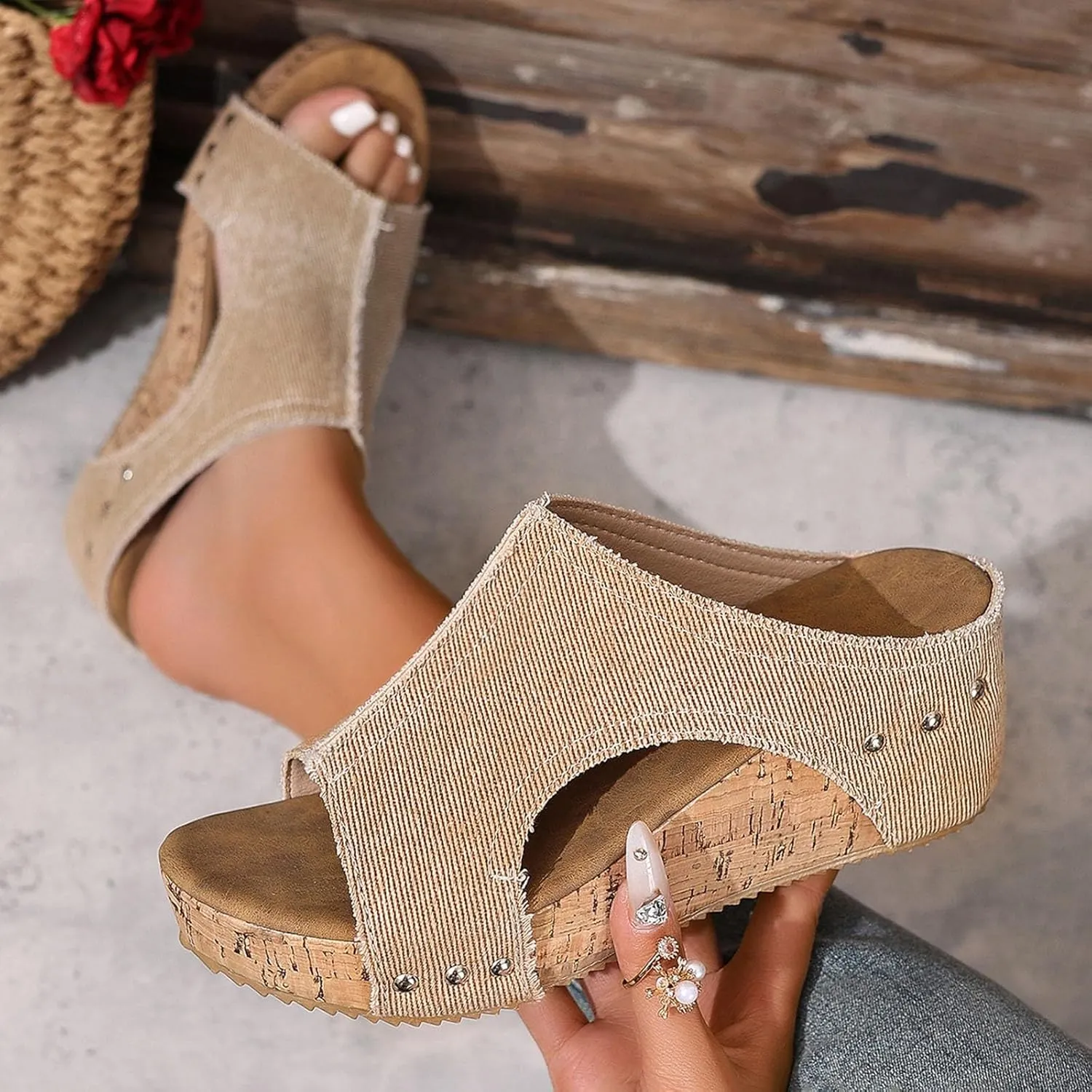 Women's Cloth Platform Wedge Slippers Temperament Non Slip Beach Slippers Sandals for Women 2025