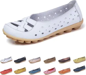 womens comfort sandals Breathable Leather Hollow Out Loafer Flats Summer Slip-On Cutout Sandals Casual Round Toe Orthopedic Loafers Fashion Soft Shoes