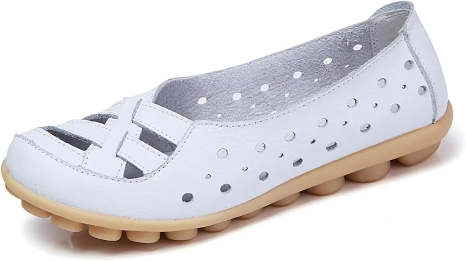 womens comfort sandals Breathable Leather Hollow Out Loafer Flats Summer Slip-On Cutout Sandals Casual Round Toe Orthopedic Loafers Fashion Soft Shoes