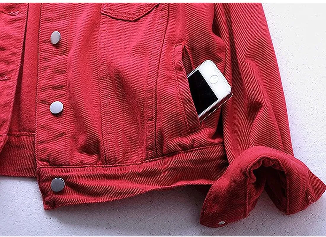 Women's Denim Cotton Button Closed Long Sleeve Solid Color Jacket With Pockets