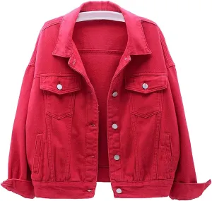 Women's Denim Cotton Button Closed Long Sleeve Solid Color Jacket With Pockets