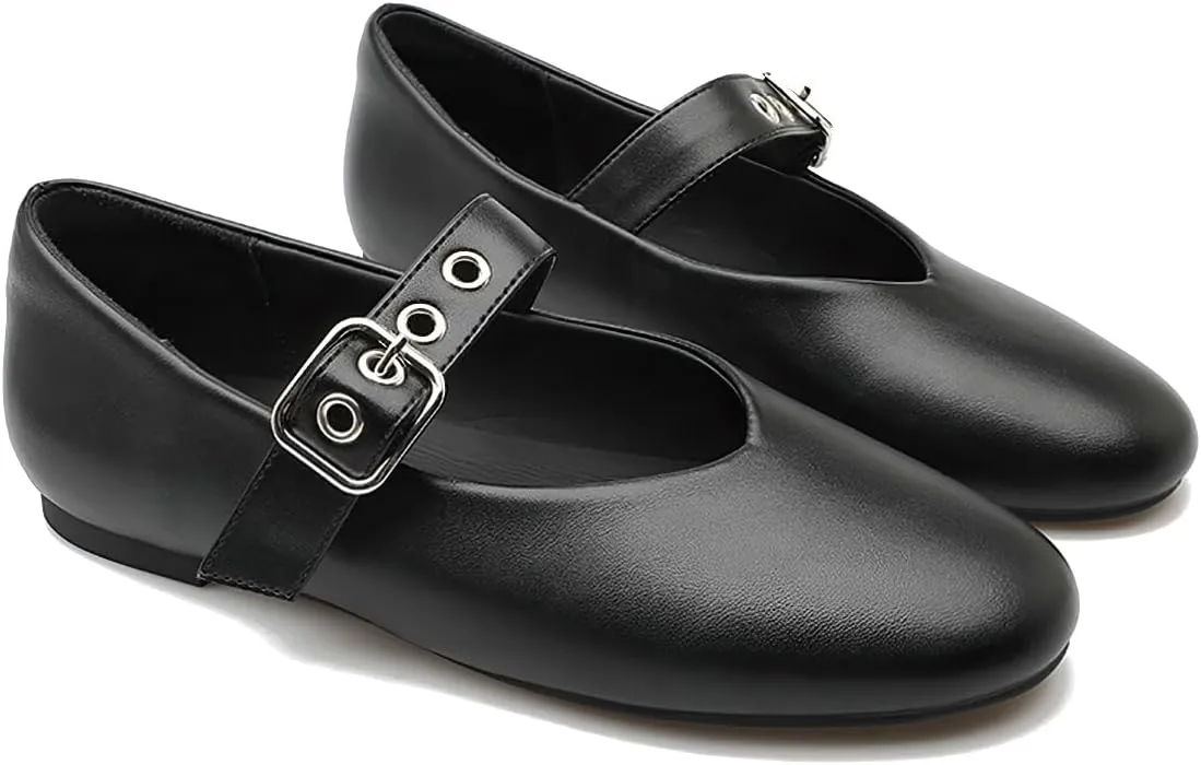 Women's Elegant Patent Ballet Flats Buckle Strap Mary Jane Flats Round Toe Ballet Flat Shoes for Women