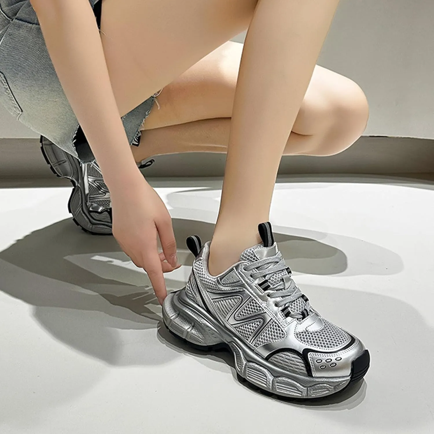 Women's Fashion Trainers Platform Oxford Casual Lace-Up Sneakers Lightweight Autumn Dad Shoes with Moisture-Absorbing Sole for Sports and Casual Wear, Ins Style Single Shoes,Black-35