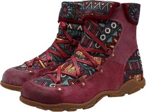 Women's Flat Sports Booties Bohemian Boots Folk Printed Casual Fashion Lace Up Zip Ankle Boots Vintage Party Shoes