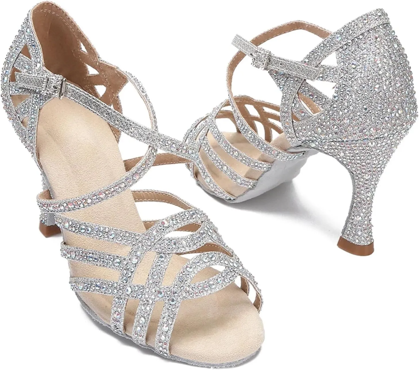 Women's Geometric Rhinestone Sandals - Soft Sole Heels for Modern Indoor Gatherings (6CM/2.36")