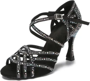 Women's Geometric Rhinestone Sandals - Soft Sole Heels for Modern Indoor Gatherings (6CM/2.36")