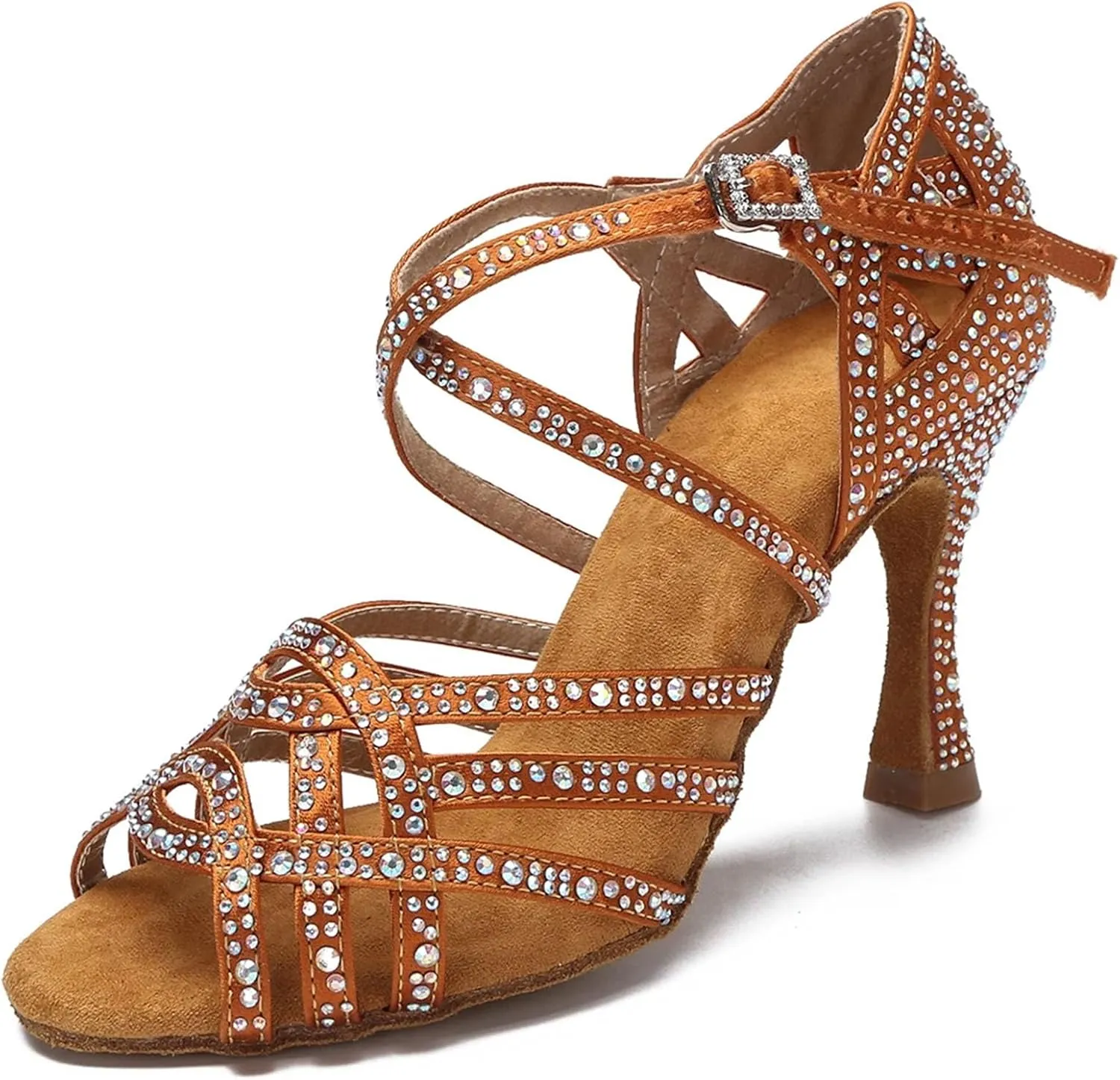 Women's Geometric Rhinestone Sandals - Soft Sole Heels for Modern Indoor Gatherings (6CM/2.36")