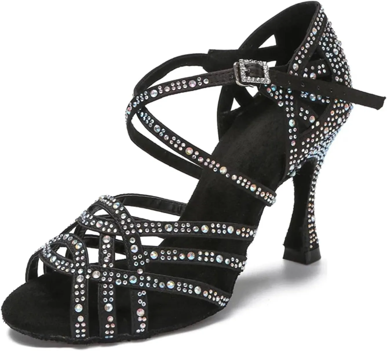 Women's Geometric Rhinestone Sandals - Soft Sole Heels for Modern Indoor Gatherings (6CM/2.36")