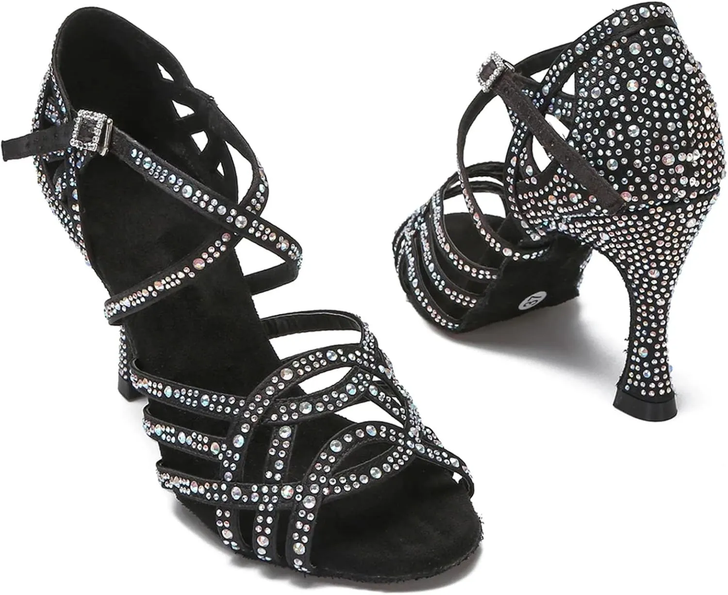 Women's Geometric Rhinestone Sandals - Soft Sole Heels for Modern Indoor Gatherings (6CM/2.36")