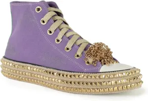 Womens High-Top Canvas Sneakers Studded Rhinestone Side Shoes Lace Up Fashion Shoes Casual Platform Ankle Boots