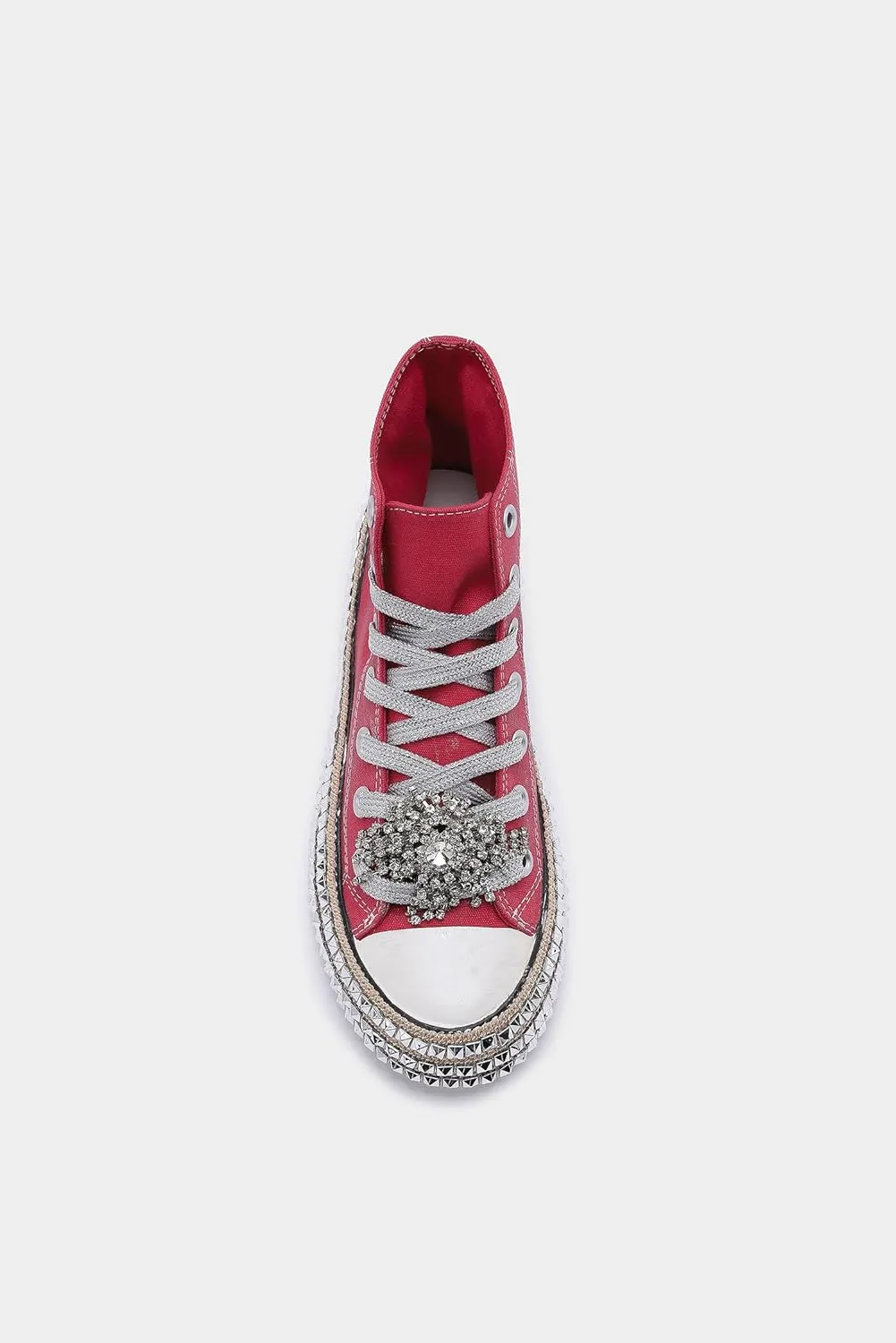 Womens High-Top Canvas Sneakers Studded Rhinestone Side Shoes Lace Up Fashion Shoes Casual Platform Ankle Boots